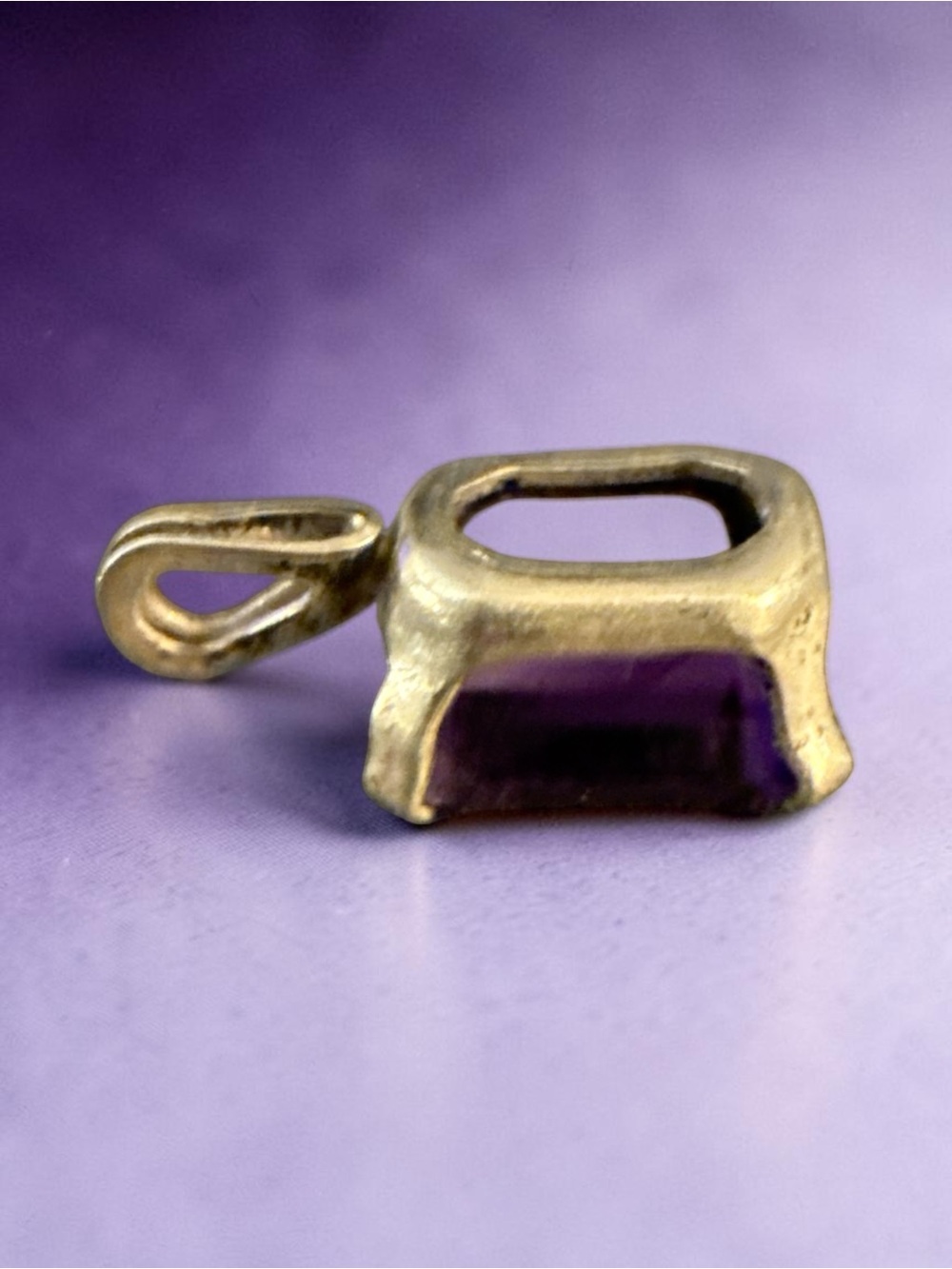 Vintage Amethyst Pendant Emerald Cut Amethyst Silver Tone Open Back Setting - Picture 2 of 5